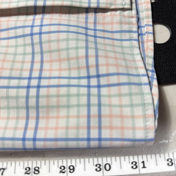 Mizzen Main Shirt Mens XL Trim Fit Leeward Blue Orange Green Plaid Stretch USA - Picture 6 of 9